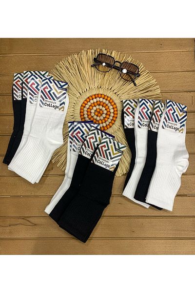 XORVİO Unisex Καλοκαιρινές Εξαιρετικά Άνετες 12 Ζεύγη Χτενές Λευκές Μαύρες Βαμβακερές Αθλητικές κάλτσες τένις Lycra College