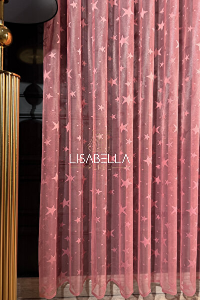 LisabellaHome Pink Dreams Princess Room star pattern ironless Tulle Curtain (1x2.5 middle pleated stitched))