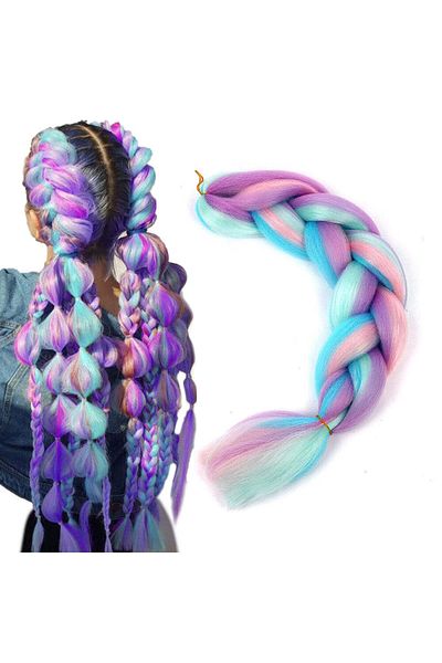 zola Extensii de păr sintetic pentru împletituri, Zola®, 60 cm, violet-albastru-chihlimbar