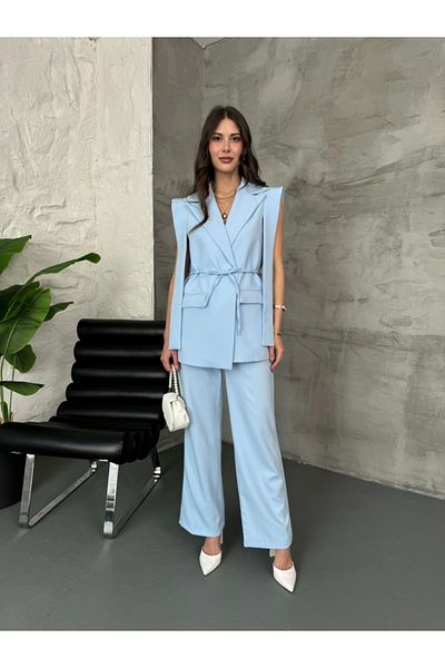 Elif Özbey Butik Baby Blue Design Vest Pants Set