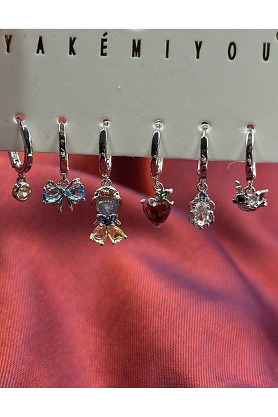 Lumiera 6 Pack Snow White Concept Zircon Stone Brand Model Steel Earrings