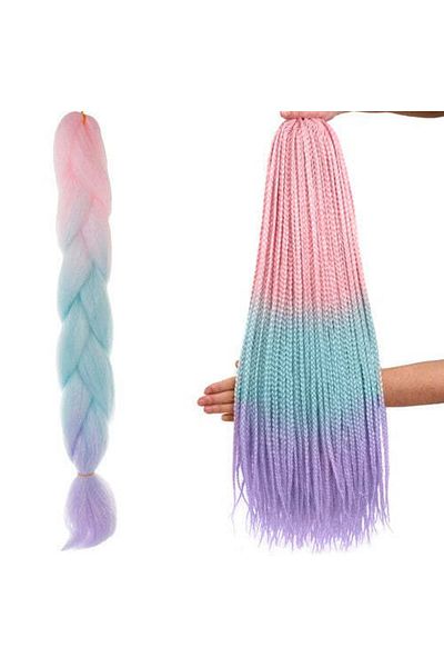 zola Extensii de păr sintetic pentru împletituri, Zola®, ombre pink-mov-blue, 60 cm
