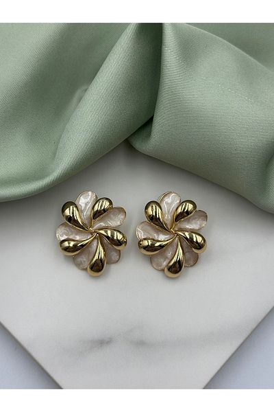 Lumiera Powder Enamel and Gold Gold Detailed Flower Form Design Earrings