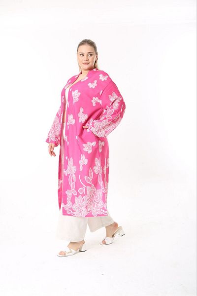Butik Nilyam Γυναικείο Σετ Βραδινό Φόρεμα Κιμονό και Παντελόνι Λινό Plus Size 24752