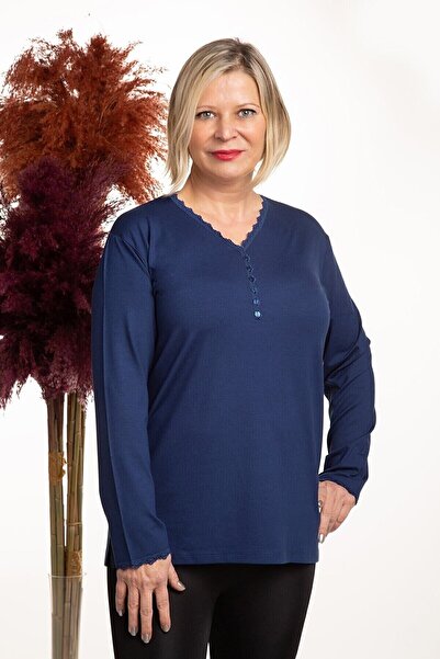 ModaSümeyra Bluză din bumbac pieptănat pentru femei de vârstă mijlocie și peste patru anotimpuri, cu decolteu în V, cu potrivire confortabilă, din lycra, vâscoasă