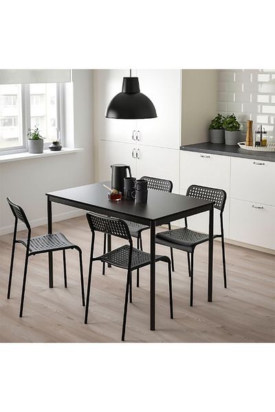 Generic طقم طاولة طعام وكراسي لأربعة أشخاص أسود 110×67×74 سم
