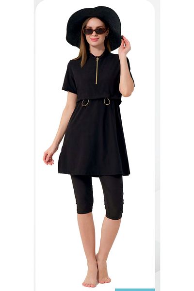 mikam Special Design Quick Drying Front Zippered 2-Piece Bottom Top Short Sleeve Parachute Adult Women's Swimsuit/