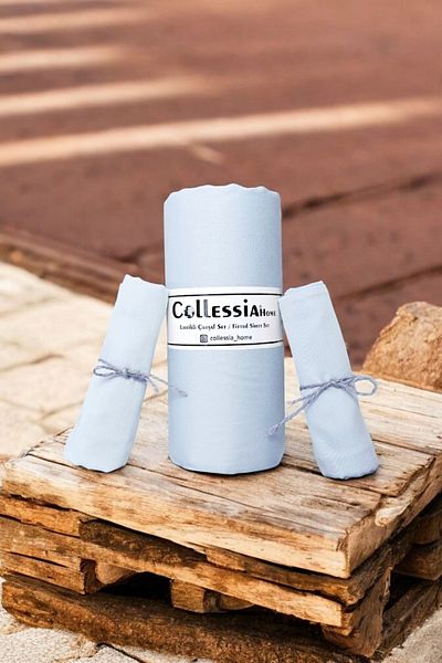 CollessiaHome 100% Cotton Satin Double Fitted Premium Fitted Sheet Set Bed Sheet Set - Ice Blue