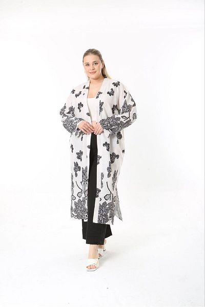 Butik Nilyam Women's Plus Size Linen Kimono and Pants Bottom Top Set 24750