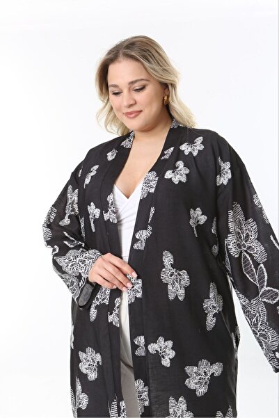 Butik Nilyam Women's Plus Size Linen Kimono and Pants Bottom Set 24751