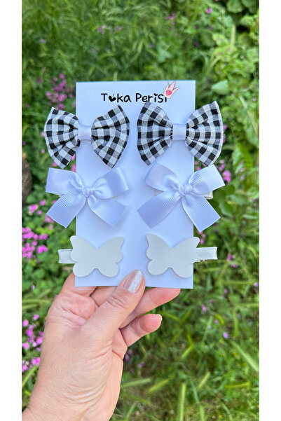 Toka Perisi Чорний П'ятикутник Білий Бант білий Метелик 6-ти комплект шпильок...