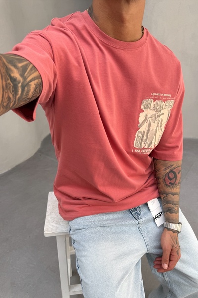 MADZEYMODA Ανδρικό μπλουζάκι Oversize Fit 100% βαμβακερό με λαιμόκοψη Claret Red Mz3016