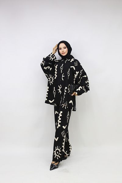 Butik Tuğbam Palm Print Shirt Pants Suit