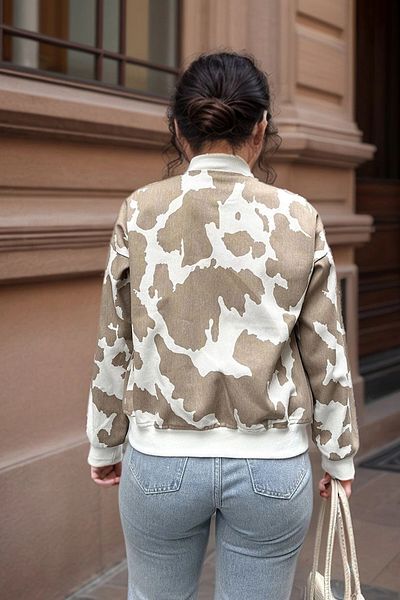 bacc Women's Mink Self Patterned Gabardine Double Pocket Zippered Bomber Jacket Bcbsk-25700-3567