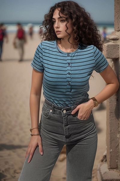 bacc Tricou cu model pentru femei, cu jumătate de plăcuță, Bcbsk-25700-3597