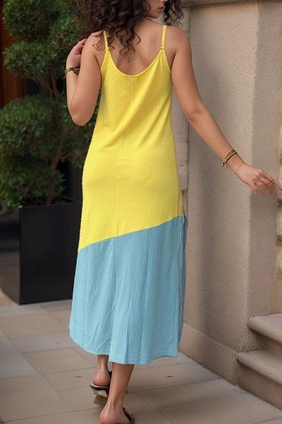 bacc Rochie lungă cu bretele cu bretele cu bretele asimetrice galbene pentru femei Bcbsk-25700-2898