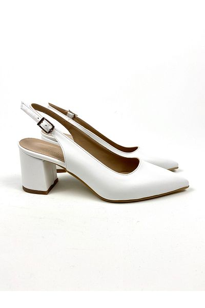Gloriys Ayakkabı & Çanta Thick Heeled Shoes 01453-White Leather 6 cm Heel