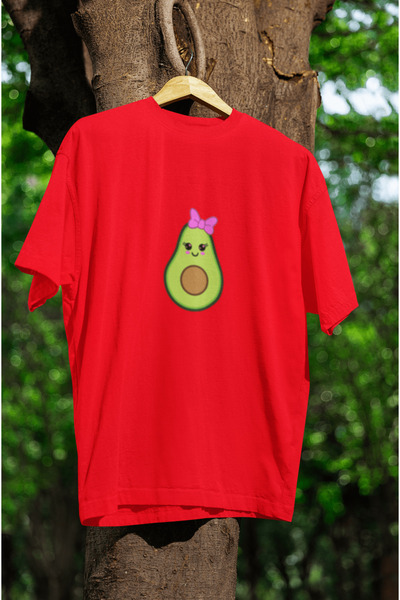 MG تي شيرت نسائي من القطن برقبة دائرية وأكمام قصيرة مطبوع عليه الأفوكادو