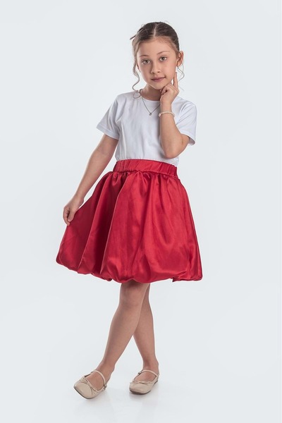 s.t. sebat tekstil Girl's Satin Cotton Lined Skirt Sb729 Red