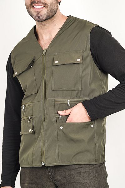 HeviStor Summer Vest Multi-Pocket Stylish Tsarim Waist with Double Pocket Zipper