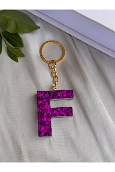 HERCY سلسلة مفاتيح من راتنجات الإيبوكسي بحرف F |   سلسلة مفاتيح فضية |   ملحق...