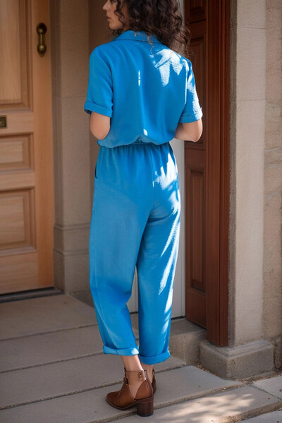 bacc Women's Indigo Jacket Collar Elastic Waist Airobin Jumpsuit Bcbsk-25700-2622