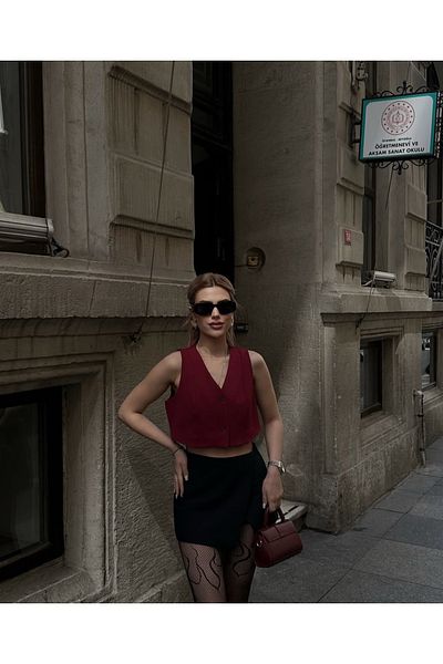 Ekim Store Buttoned Crop Woven Vest