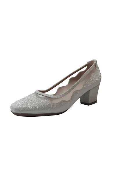 Beety By25.8637 Pantofi de damă cu toc gros transparent cu sclipici negru și argintiu