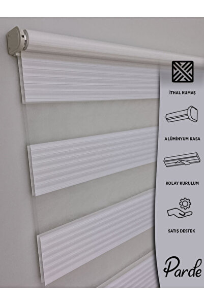 pardeh Parde Güneş Serisi İthal Kumaş Pliseli Beyaz Zebra Stor Perde