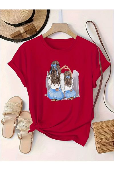 Let's Wear Премиум тениска с щампа „майка и дъщеря“ и кръгло деколте за жени