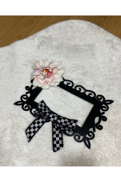 Marrone Double Socket Frame Bell Ornament Checkered Glitter Ribbon