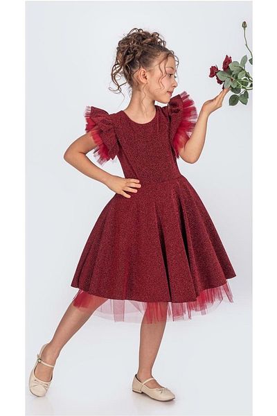 Mnk Baby&Kids Rochie de seara cu sclipici pentru fete - M00669 MAROON
