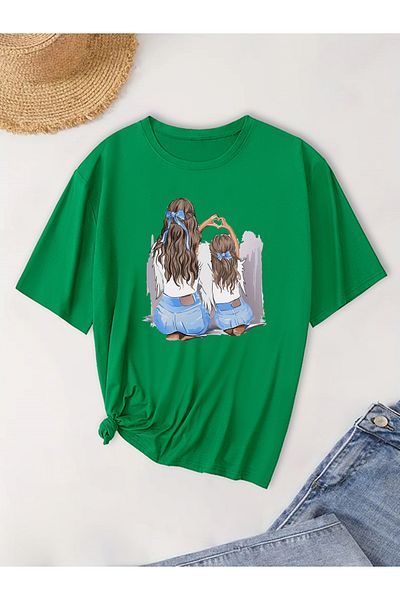 Let's Wear Премиум тениска с щампа „майка и дъщеря“ и кръгло деколте за жени