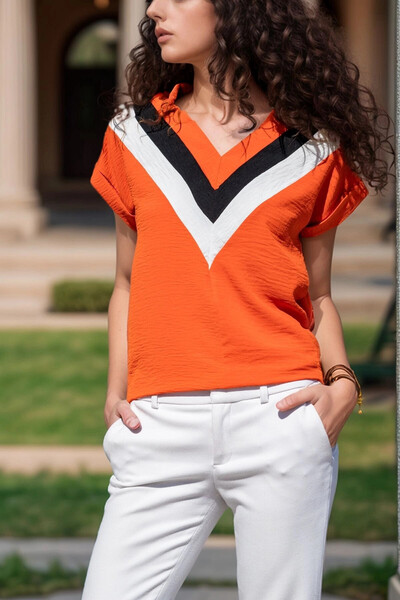 bacc Women's Brick V-Neck Block Sweater Bcbsk-25700-2850