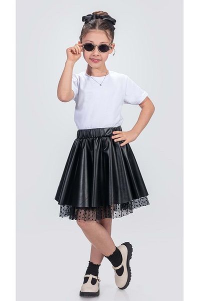 s.t. sebat tekstil Girl's Elttan Tulle Supported Leather Skirt Sb725