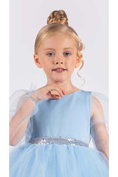 Mnk Baby&Kids Rochie de seară din șifon pentru fete cu aripi Mnk0534 Albastru