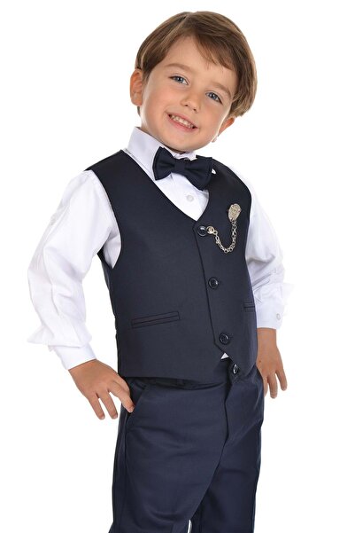 s.t. sebat tekstil Erkek Çocuk 3 Düğmeli Yelek, Gömlek, Papyon, Broş ve Pantolon Özel Gün Takım SB0273