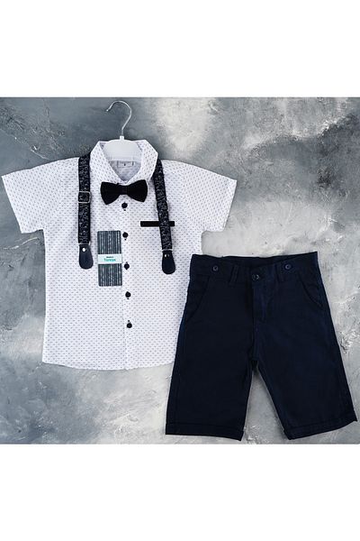 s.t. sebat tekstil Gabardine Shorts, Shirt, Suspenders and Bow Tie Set Boy Suit Sb6298