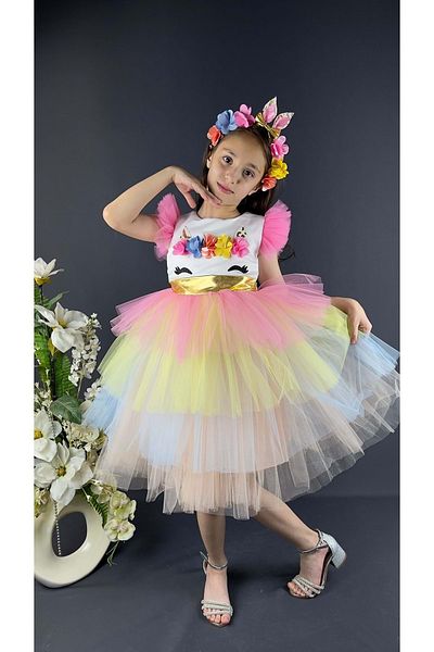 Mnk Rochie de petrecere pentru fete cu cataramă cu paiete colorate albă