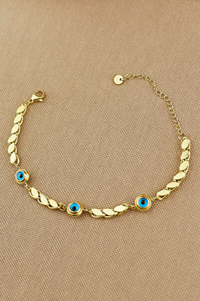 Keyifli Hayaller Çelik Bileklik - Nazar Boncuklu Arpa Model 316L Çelik Kararm...