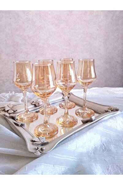 P H Panayır Home Still-6 Set Water Glass Set Coffee Side Presentation Set Service Gold Stemware Set 135 Cc