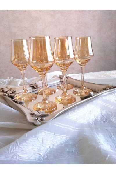 P H Panayır Home Still-6 Set Water Glass Set Coffee Side Presentation Set Service Gold Stemware Set 135 Cc