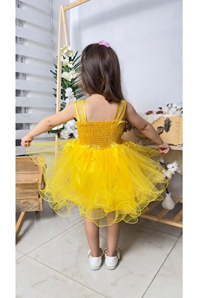 Mnk Baby&Kids İncili Kız Çocuk Daisy Elbise MNK0585 SARI