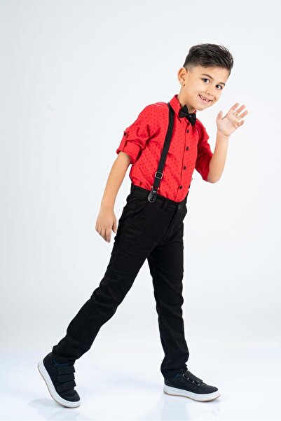 s.t. sebat tekstil Men's Set with Print: Shirt, Gabardine Pants and Strap Bow Tie