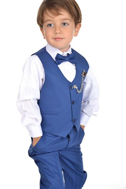 s.t. sebat tekstil Хлопчачий костюм з 3-х ґудзиковим жилетом, сорочкою, метеликом, брошкою та штанами SB0273