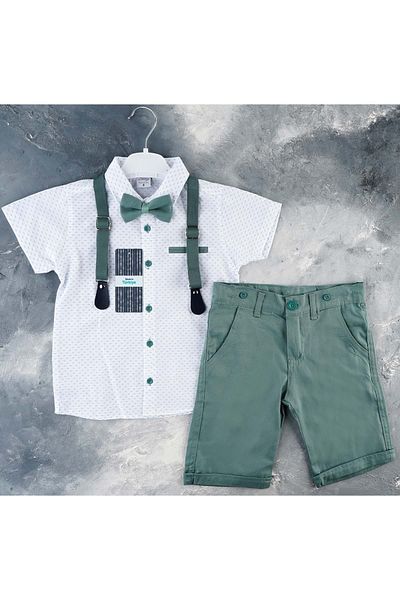 s.t. sebat tekstil Gabardine Shorts, Shirt, Suspenders and Bow Tie Set Boy Suit Sb6298