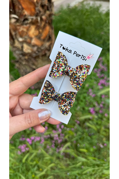 Toka Perisi Clip de păr cu fundă strălucitoare Baby Black Mix Glitter