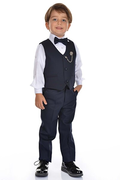 s.t. sebat tekstil Boy's 3-Button Vest Button Suit, Shirt, Bow Tie, Brooch an...