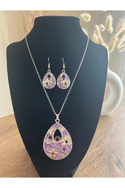 Büyük Hanım Vintage Style Embossing Metal Necklace Earrings Set