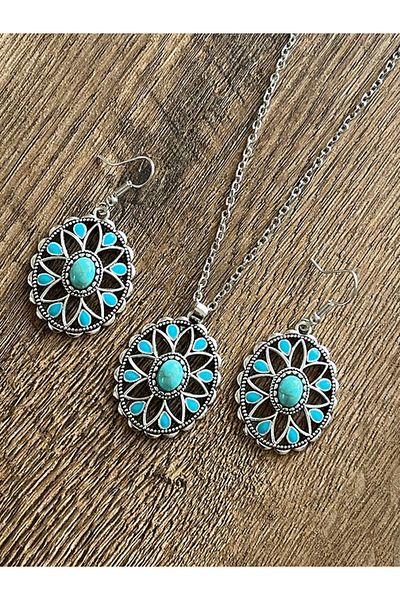 Büyük Hanım Ethnic Style Acrylic Motif Metal Necklace Earring Set